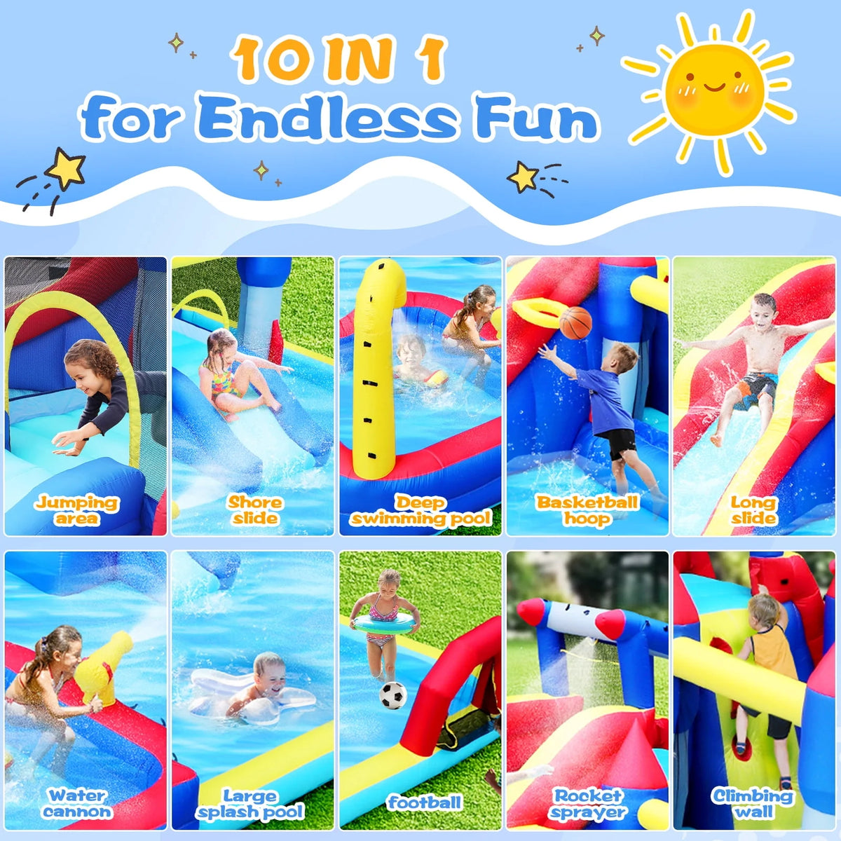 Inflatable Water Park with Splash Pool and Blower M414178