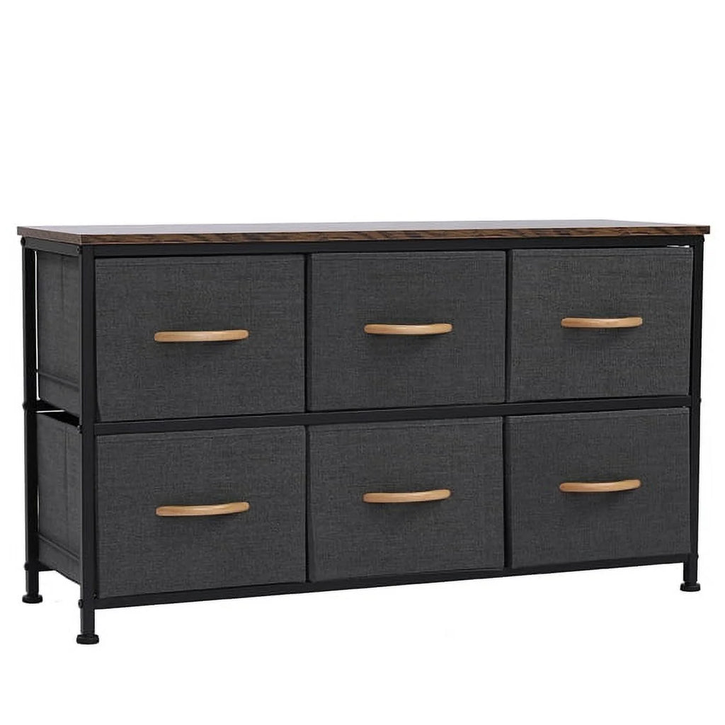 Gray 6 Drawer Fabric Dresser with Wooden Tabletop G92493