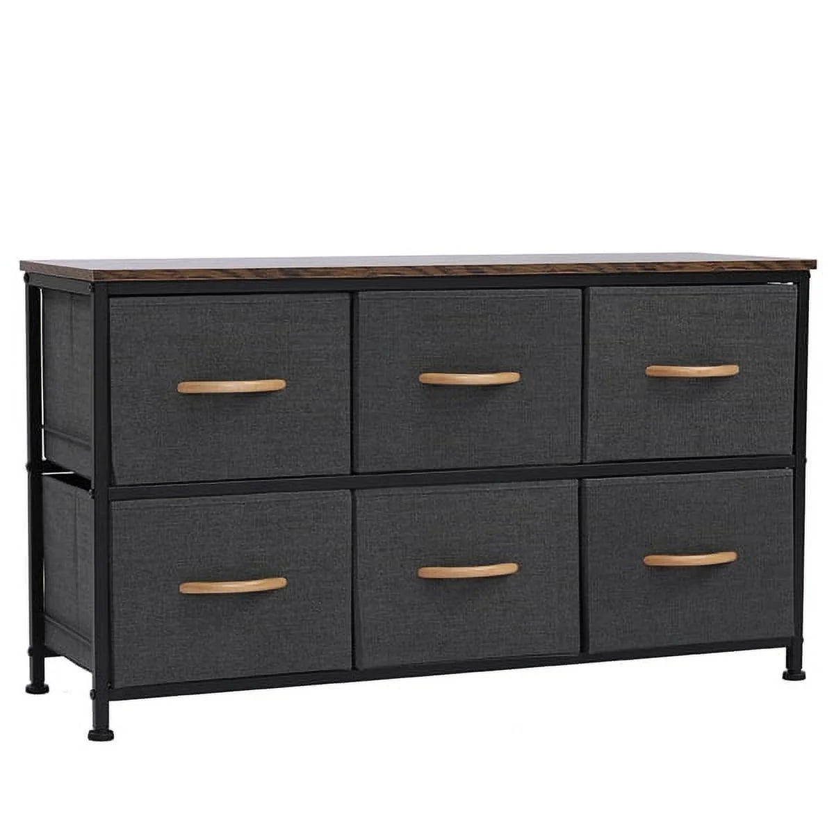 Gray 6 Drawer Fabric Dresser with Wooden Tabletop G92493