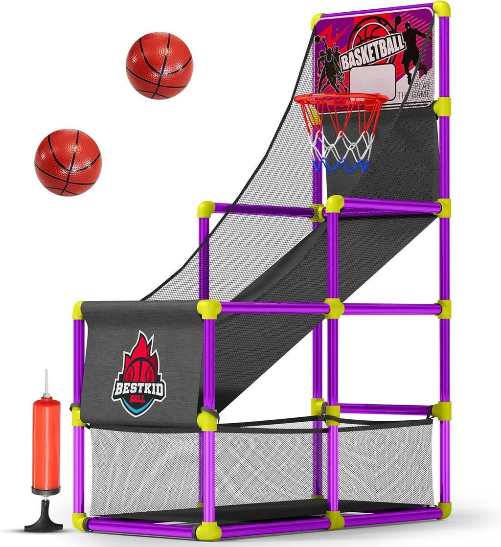 Purple Pack of 2 Indoor Arcade Basketball Hoop with 2 Basketballs and Air Pump E212065