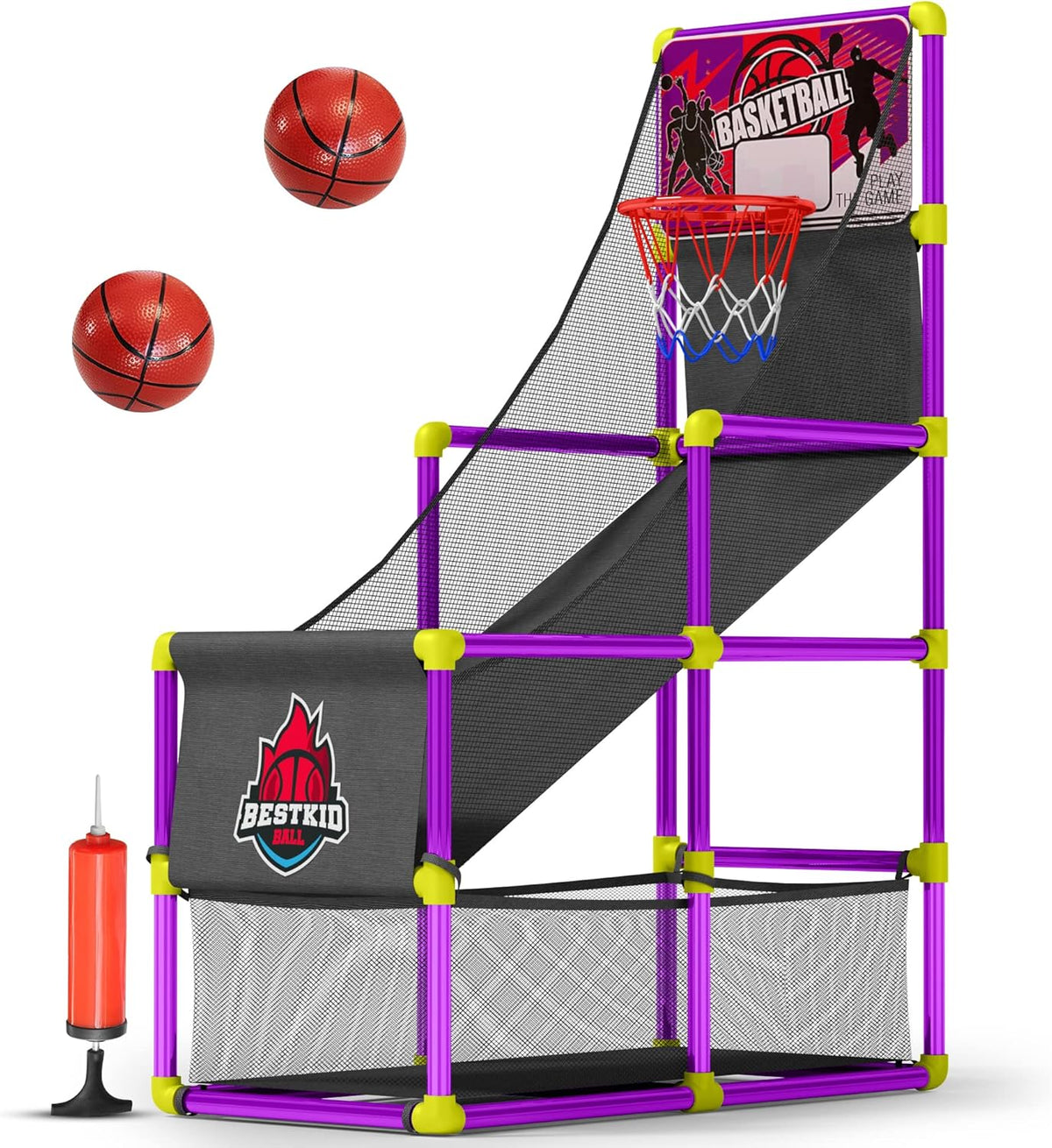 Purple Pack of 2 Indoor Arcade Basketball Hoop with 2 Basketballs and Air Pump E212065