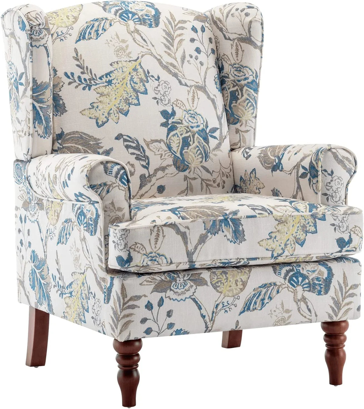 Blue Floral Print Upholstered Armchair H36830