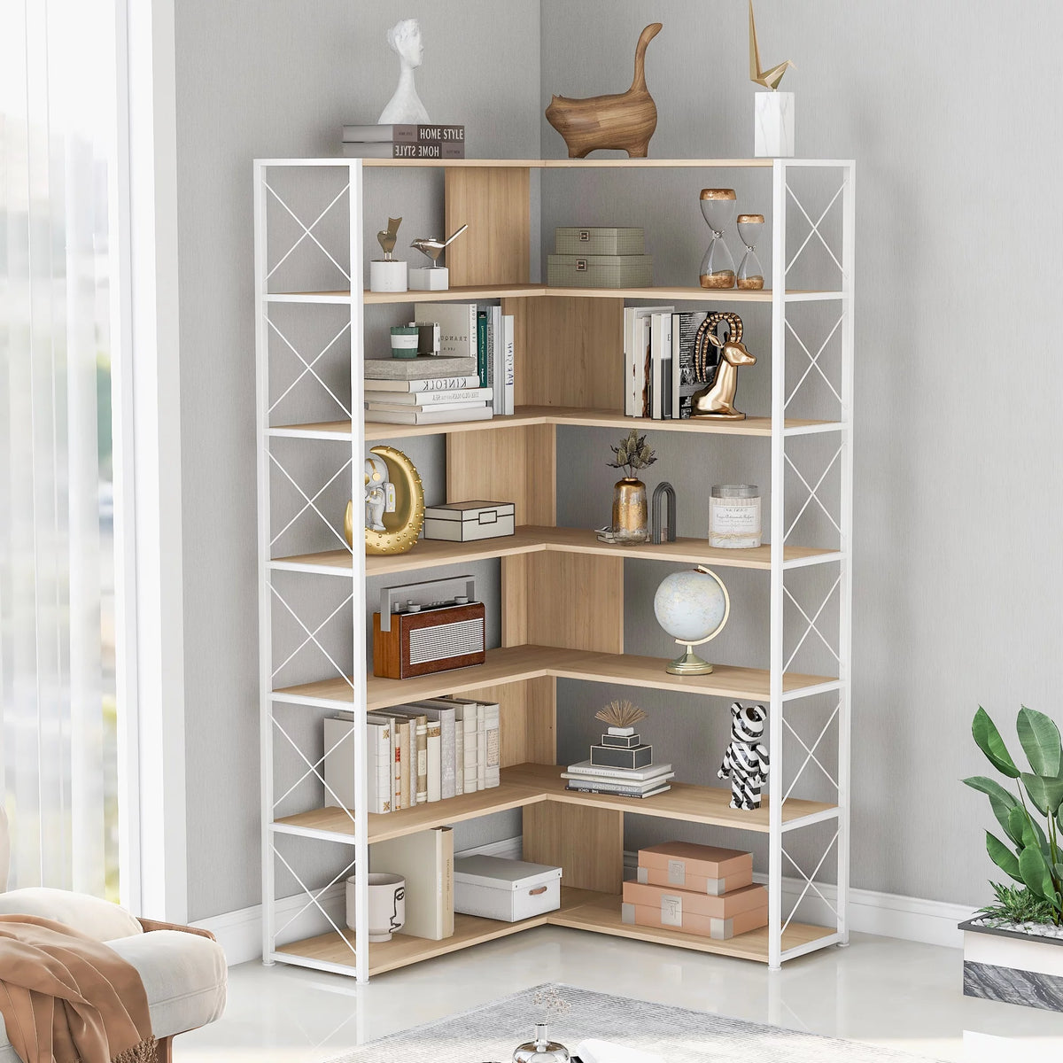 7-Tier L-Shaped Corner Bookshelf B6248