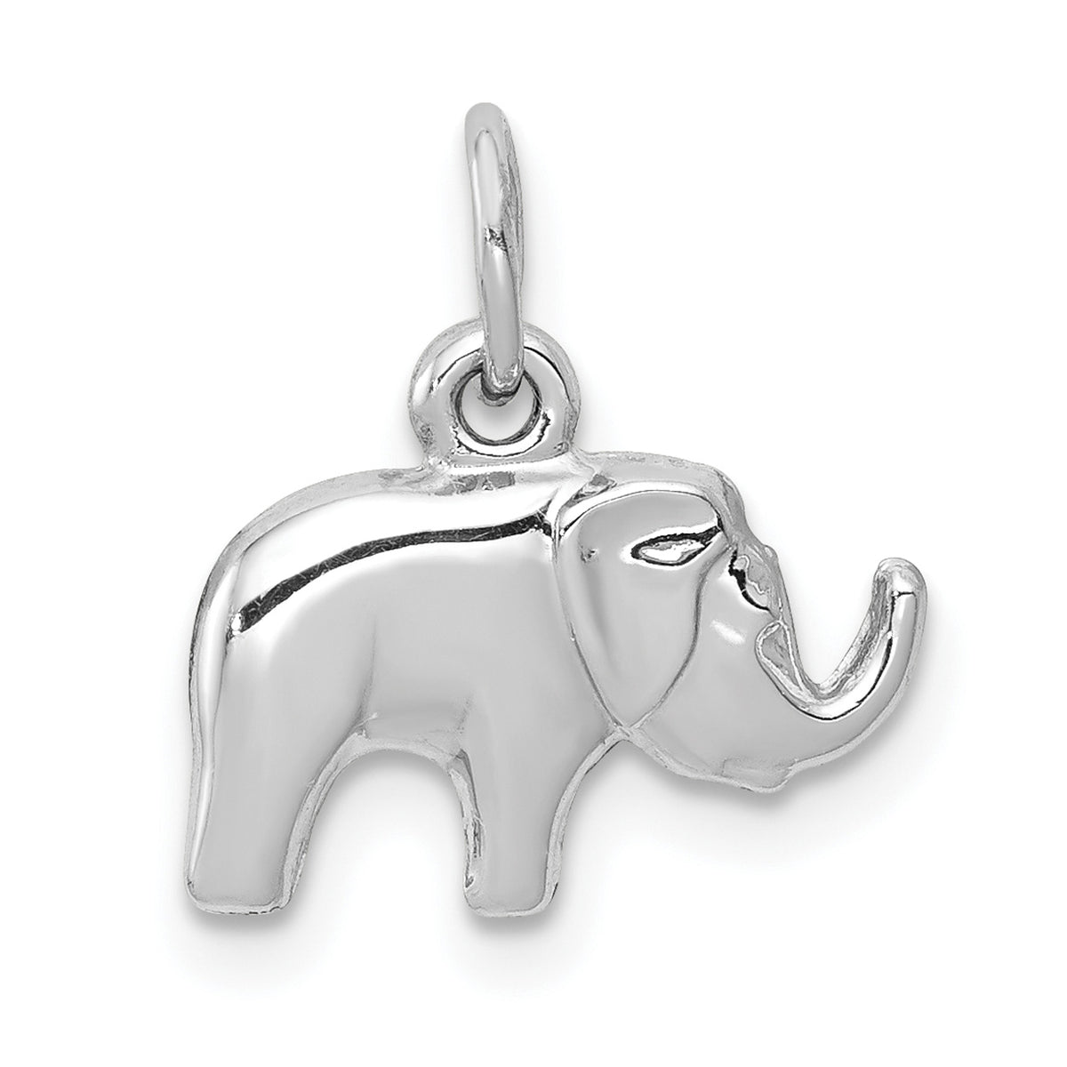 14K White Gold Rhodium Plated Elephant Pendant Charm D3619