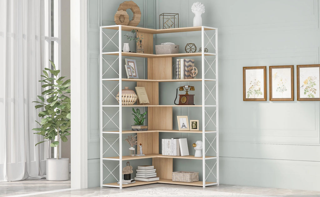 7-Tier L-Shaped Corner Bookshelf B6248