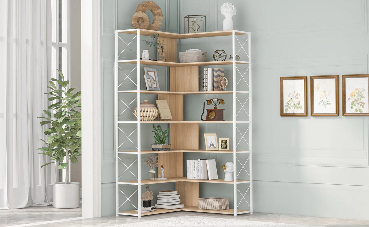 7-Tier L-Shaped Corner Bookshelf B6248