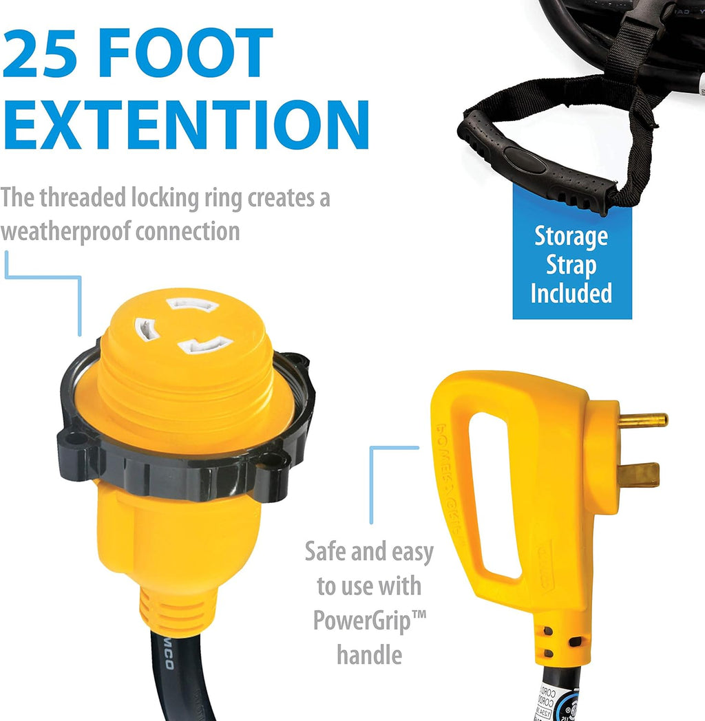 25' Extension Cord with 30M/30F Straight Locking Adapter W73253