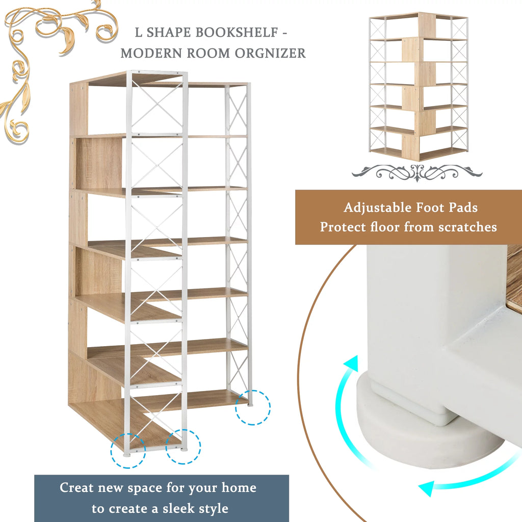 7-Tier L-Shaped Corner Bookshelf B6248