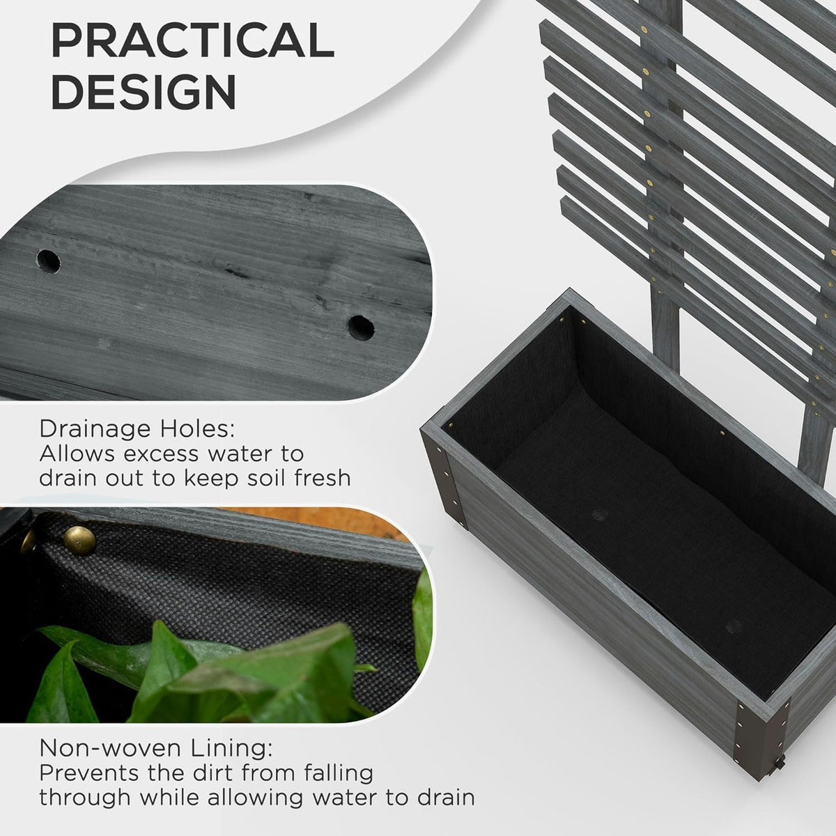 Gray Raised Garden Bed with Trellis H652866