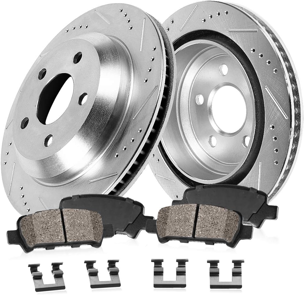 REAR 345mm D/S 5 Lug Rotors + Ceramic Brake Pads + Clips F4402