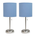 Blue Stick Lamp with USB Charging Port and Fabric Shade 2 Pack L9534
