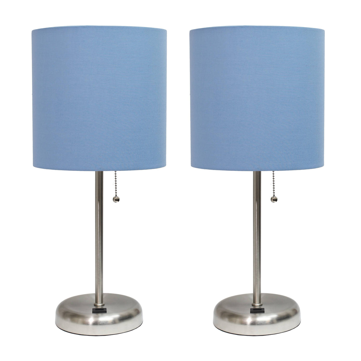 Blue Stick Lamp with USB Charging Port and Fabric Shade 2 Pack L9534