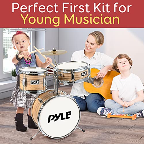 3-Piece Kids Junior Metallic Striped Yellow Drum Set with Throne, Cymbal, Pedal, Bass Drum, Tom and Drumsticks U952304