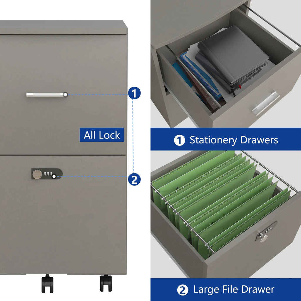 White Gray 2 Drawer Rolling File Cabinet K5693