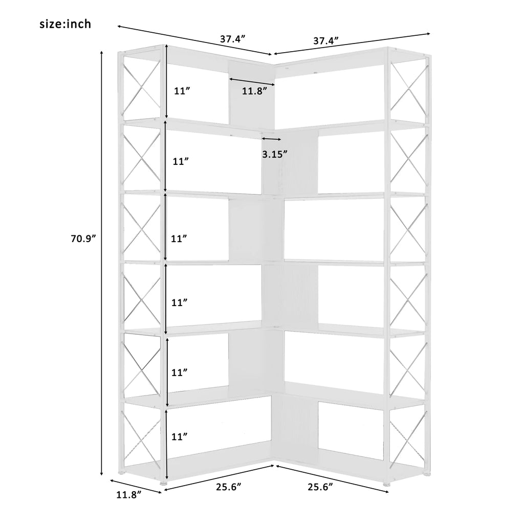 7-Tier L-Shaped Corner Bookshelf B6248