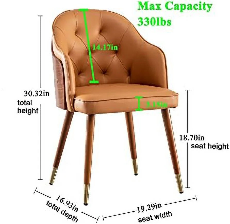 Orange Faux Leather Upholstered Dining Chairs with Walnut Wood Frame B522