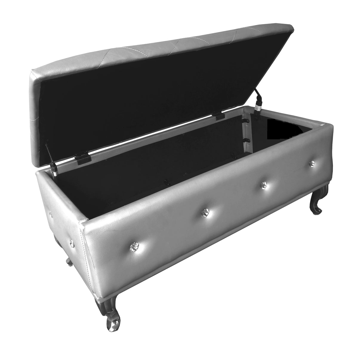 Silver Faux Leather Storage Ottoman Bench D548