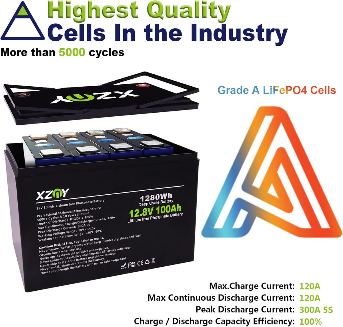 12V 100Ah LiFePO4 Battery with 120A BMS E84553