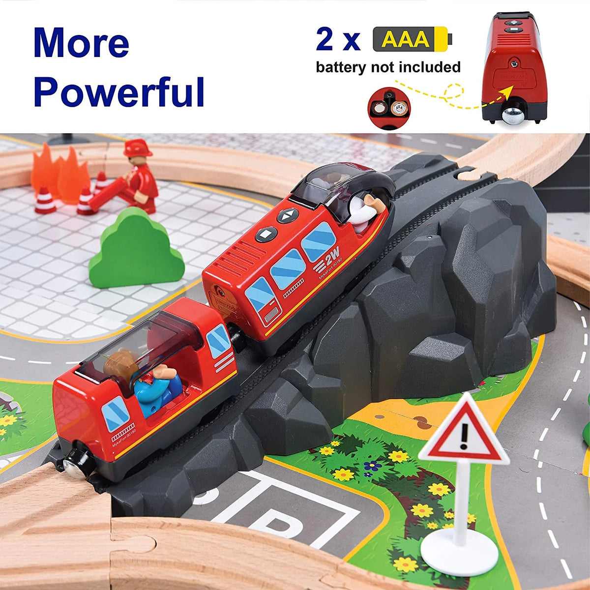 Red Battery Operated Action Locomotive Train Set for Wooden Train Tracks M335