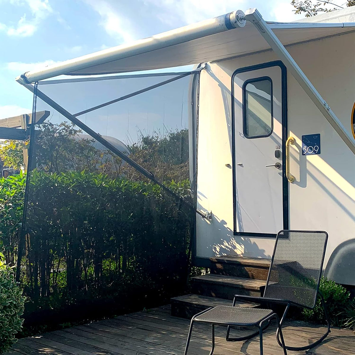 RV Awning Side Sun Shade Black Mesh Screen 9' X 7' J9570