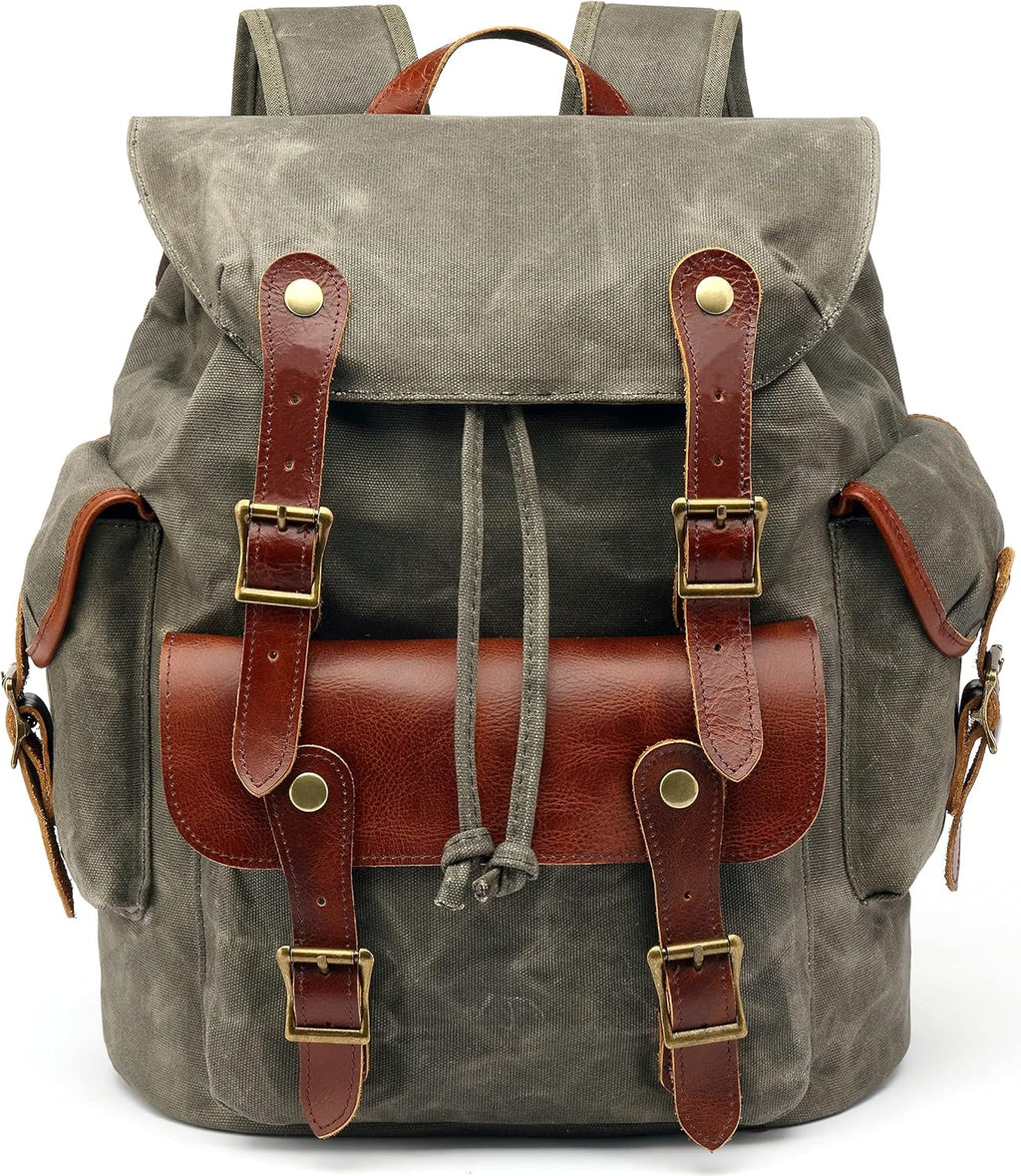 Waxed Canvas Leather Backpack A6205