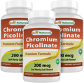 3 Pack Chromium Picolinate 200 mcg 240 Tablets M805203