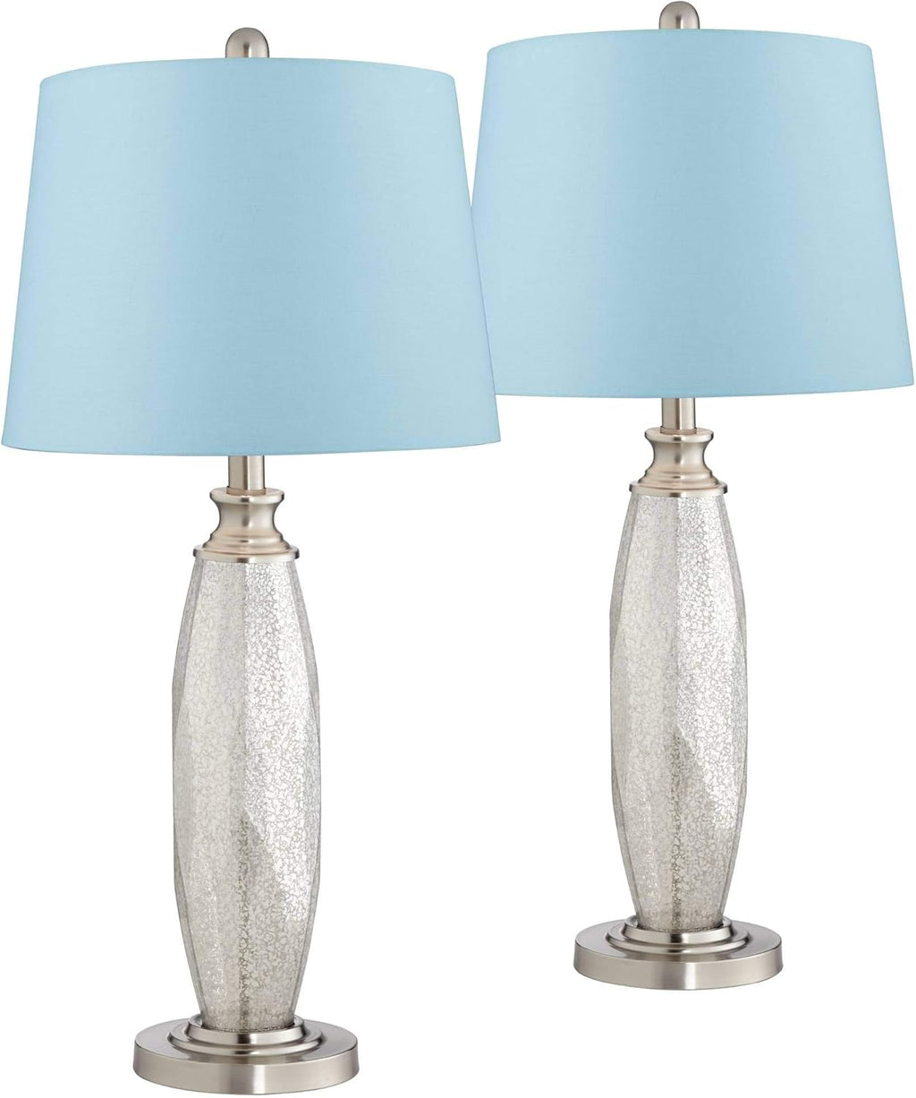 Set of 2 Mercury Glass Table Lamps with Drum Shade E51936