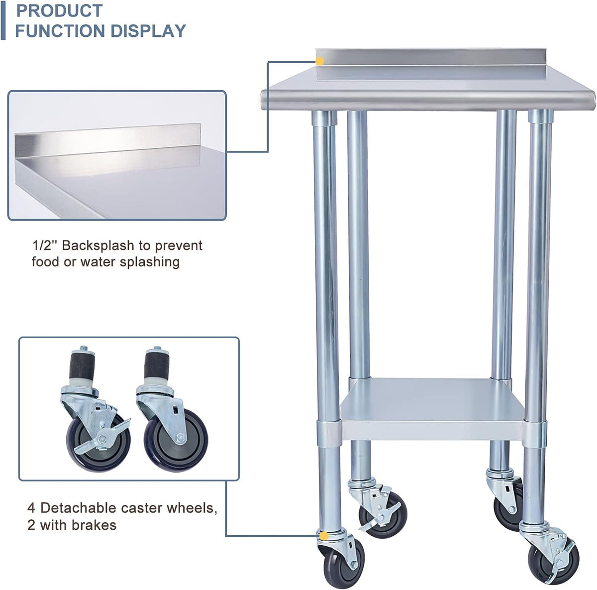 Stainless Steel 24 x 18 Inches Worktable with Backsplash S9016