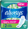 Ultra Thin Feminine Pads with Wings, Super Absorbency, Unscented, Size 2, 126 Count O662547