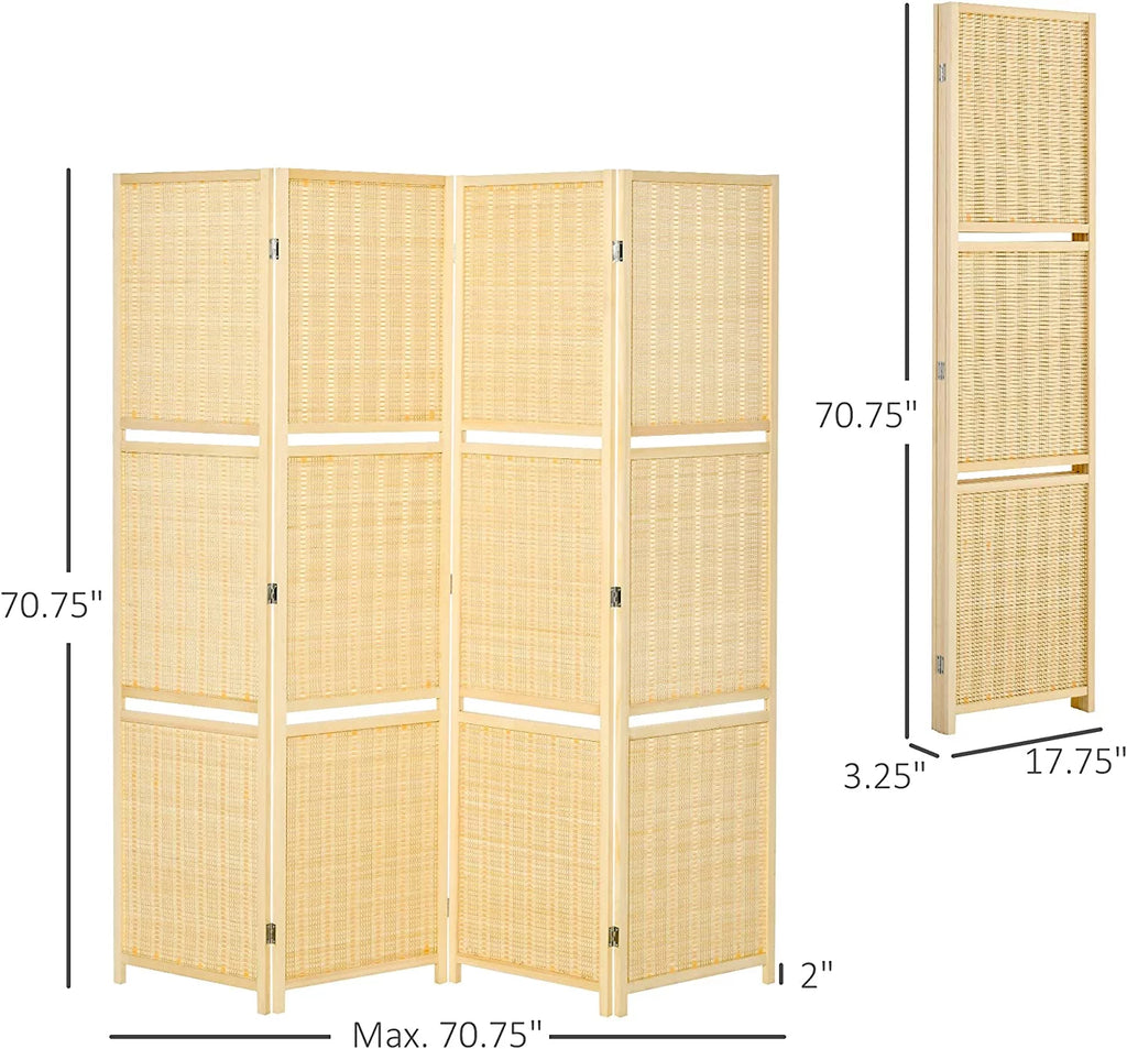 6 Ft Bamboo Folding Privacy Screen with 2 Display Shelves T8062