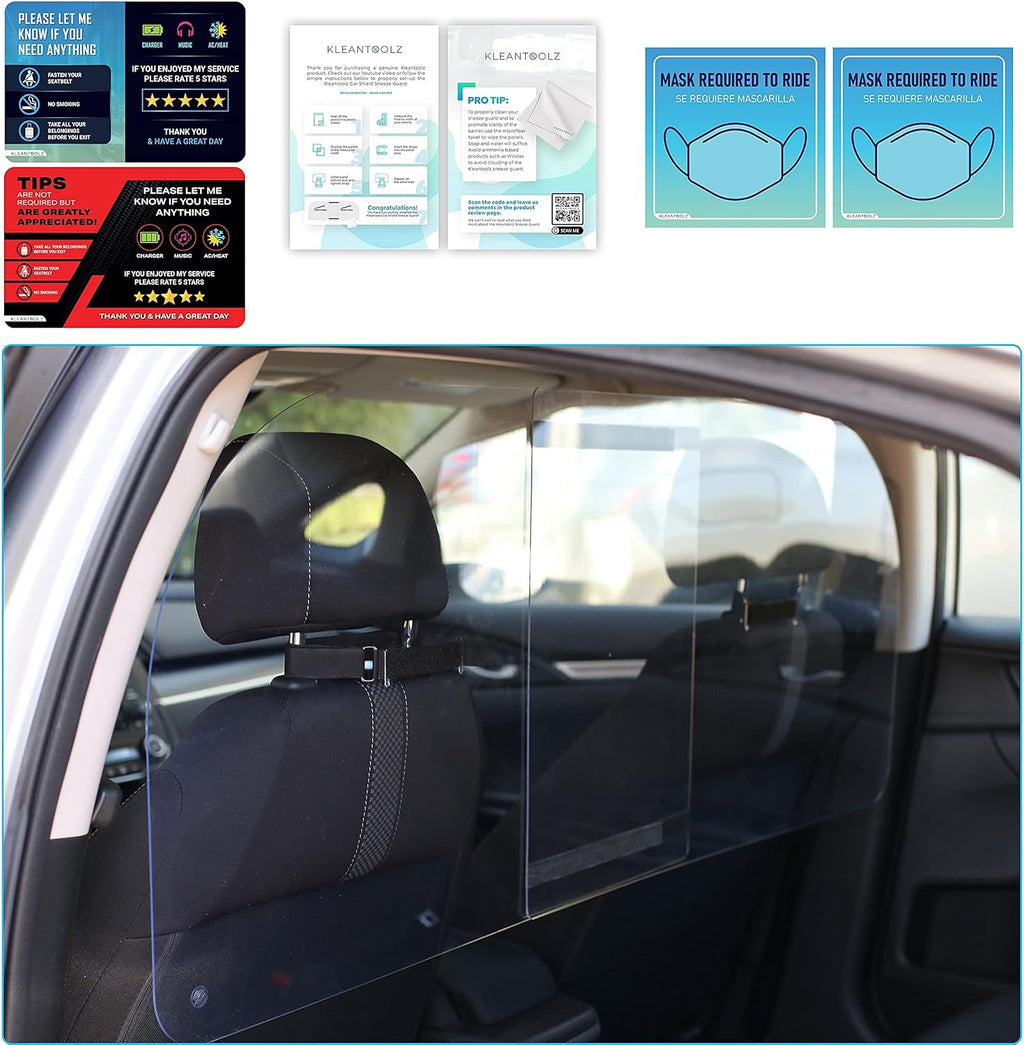 Adjustable Plexiglass Car Sneeze Guard Barrier with Microfiber Cloth E587