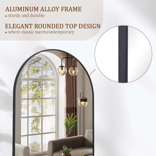 30"x71" Black Arched Full Length Mirror with Aluminum Alloy Frame I133