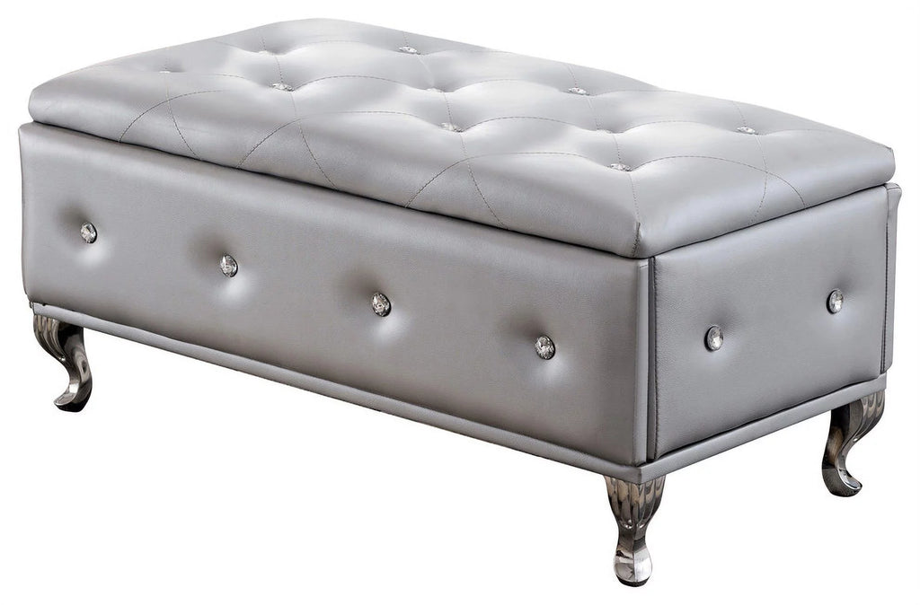 Silver Faux Leather Storage Ottoman Bench D548