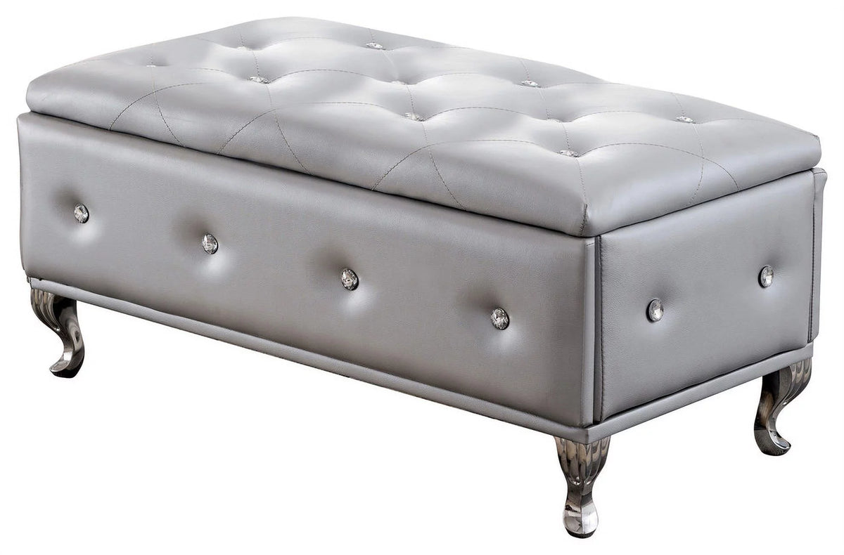 Silver Faux Leather Storage Ottoman Bench D548