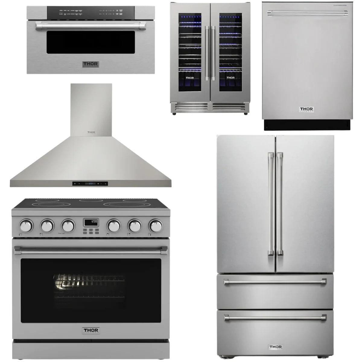 36 Electric Range, Range Hood, Refrigerator, Dishwasher, Microwave and Wine Cooler N20780