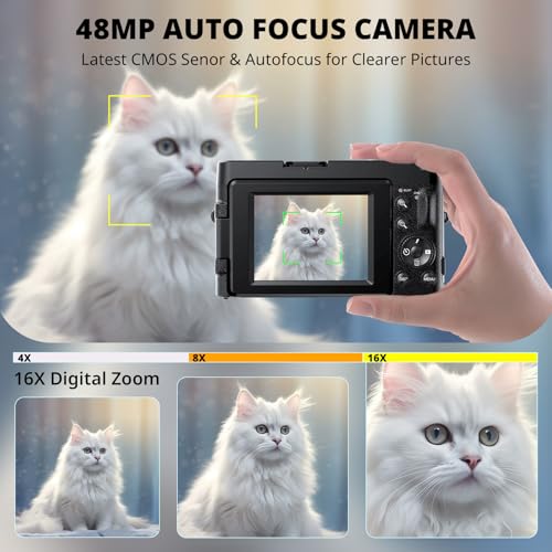 4K 48MP Compact Digital Camera with 16X Zoom, Black M802005