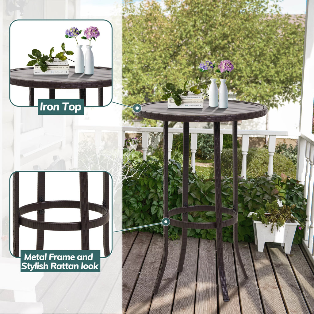 3 Pieces Red Wicker Patio Bar Stools Q825448
