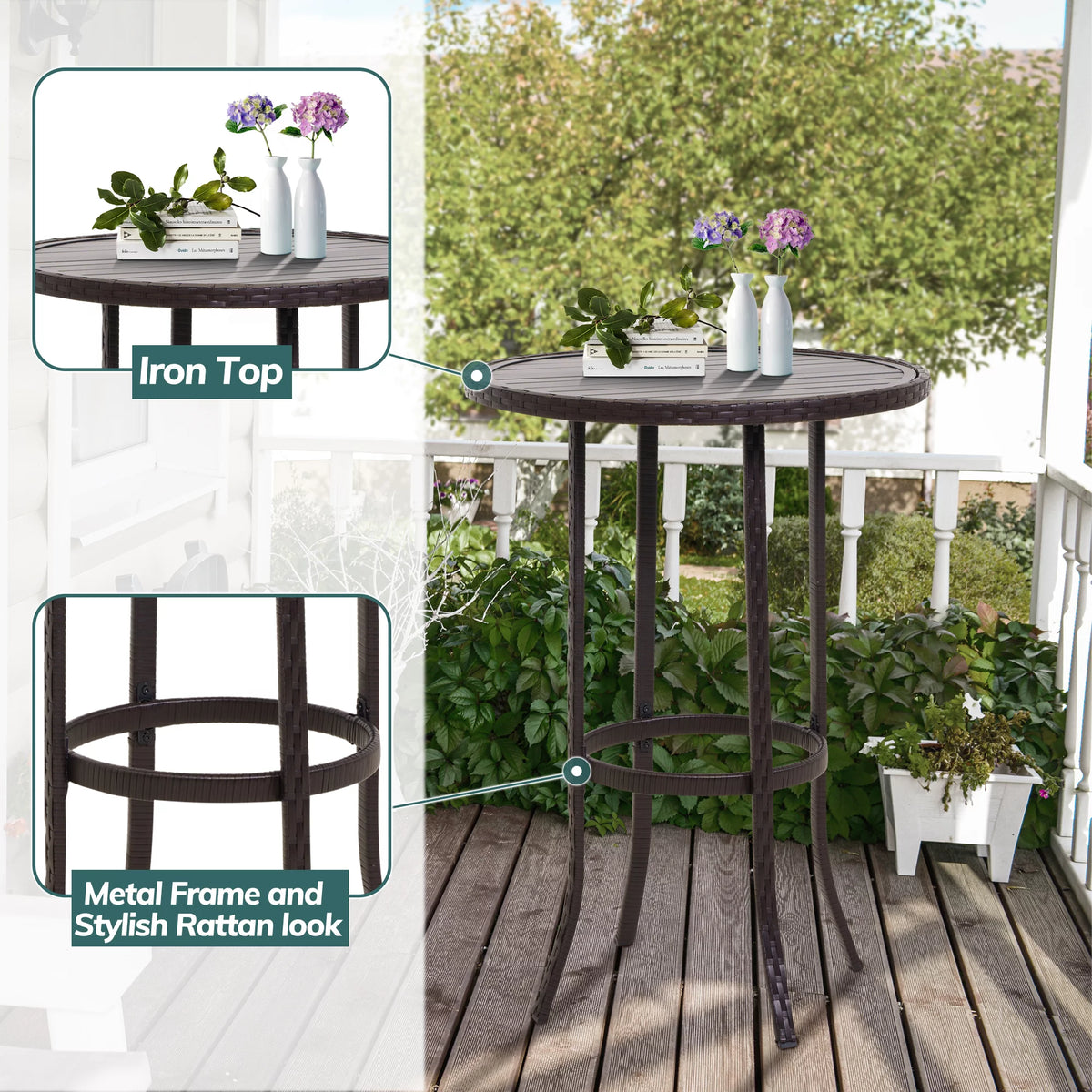 3 Pieces Red Wicker Patio Bar Stools Q825448