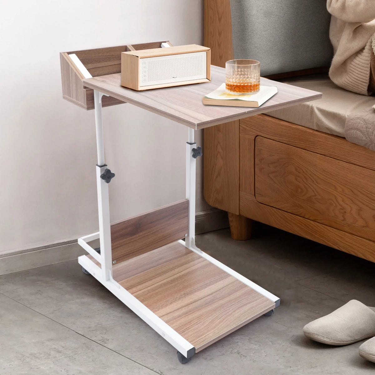 Adjustable C Shaped Mobile Side Table with Lockable Wheels H7888