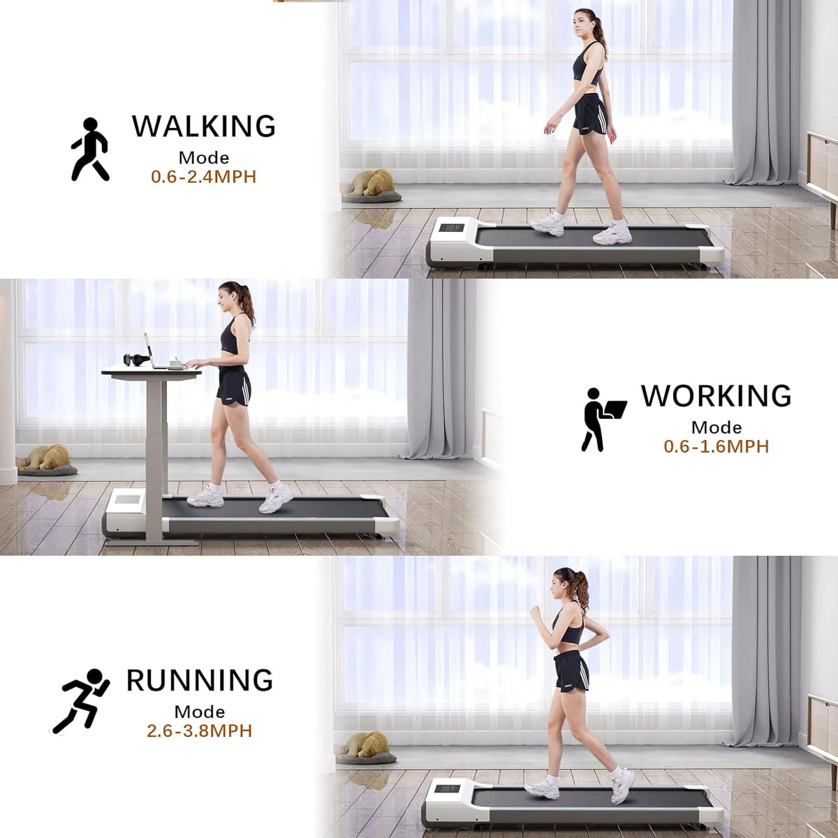 300lb 2.5HP Under Desk Treadmill with LED Display U93896