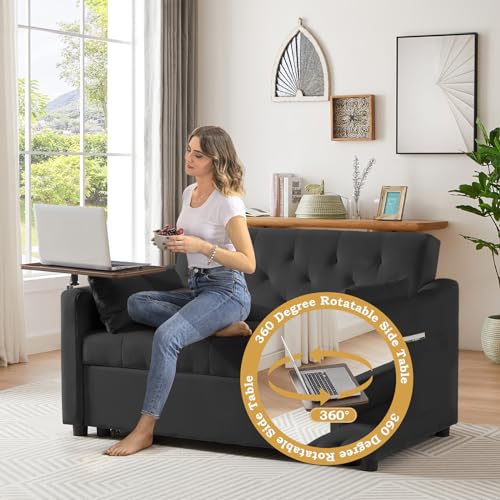 Grey Velvet Convertible Sleeper Sofa with Pull Out Bed R922