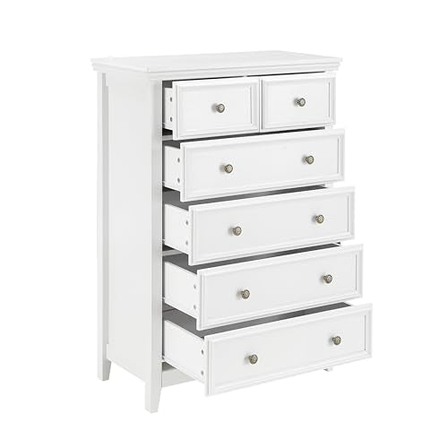 White 6 Drawer Dresser with Metal Handles R80996