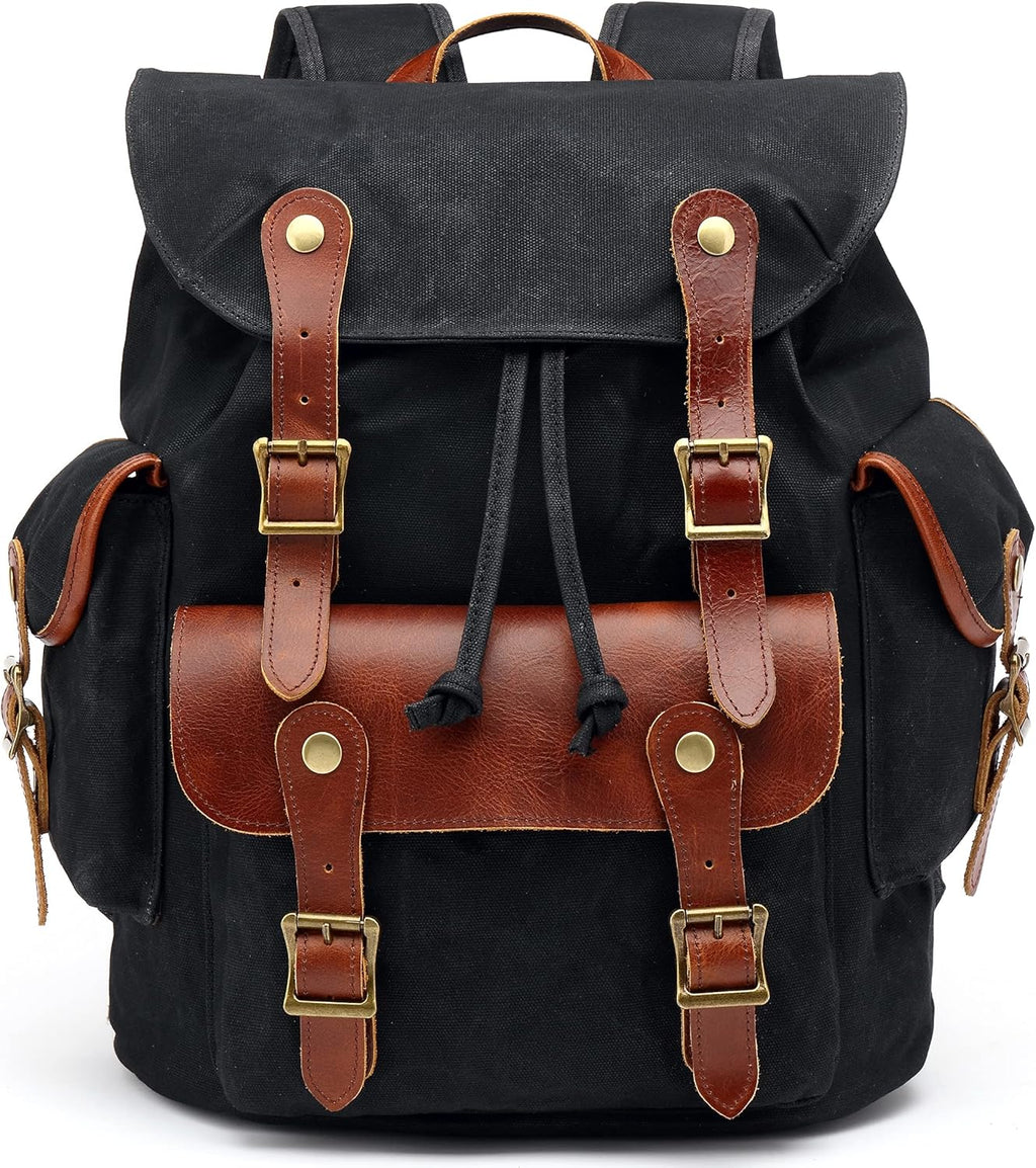 Waxed Canvas Leather Backpack A6205