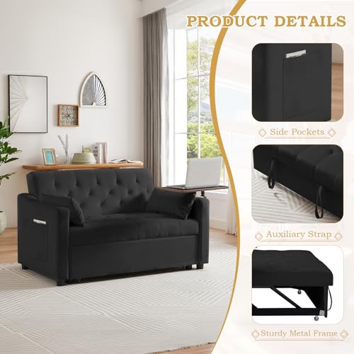 Grey Velvet Convertible Sleeper Sofa with Pull Out Bed R922
