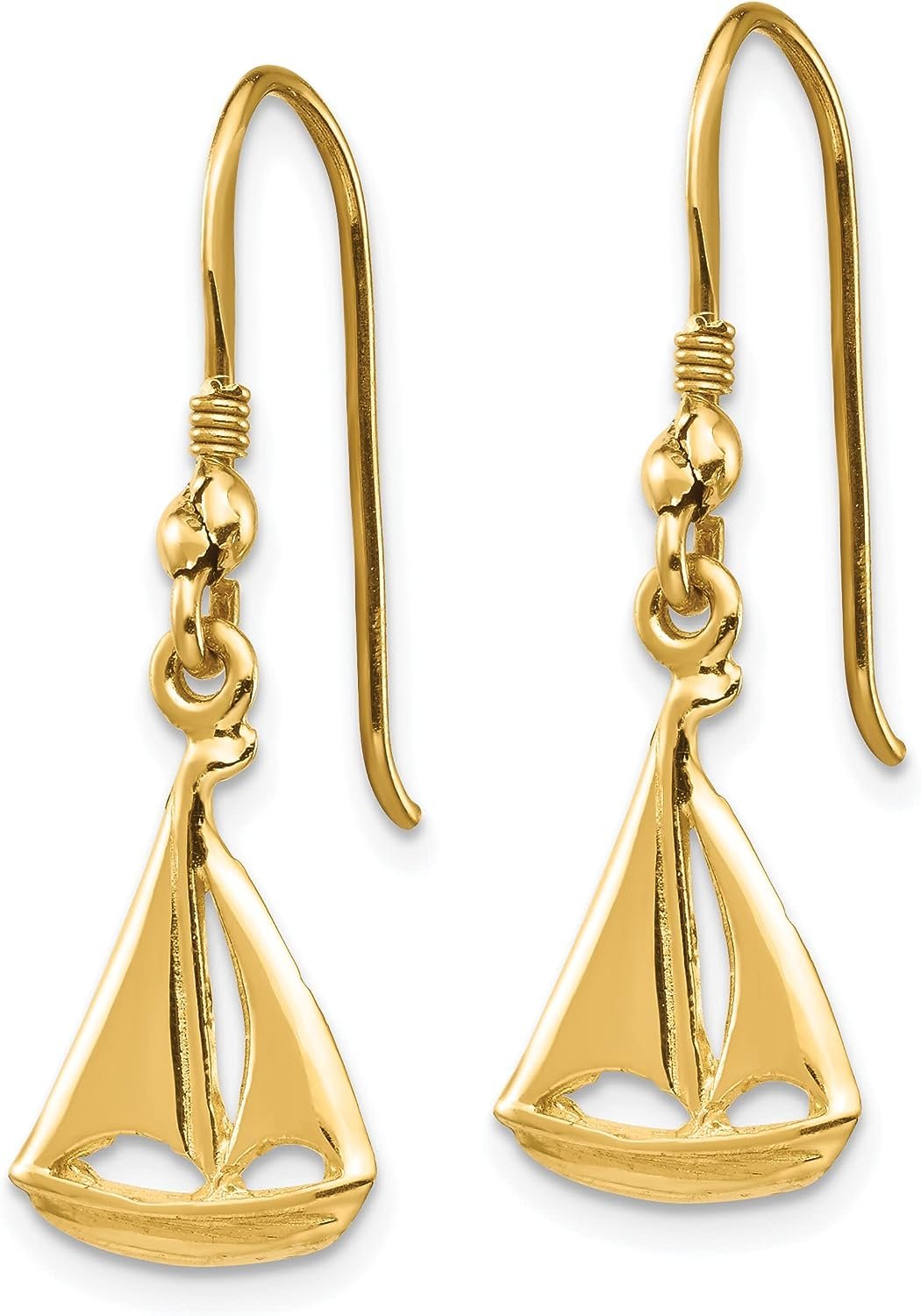 14K Yellow Gold Sailboat Shepherd Hook Earrings N379258