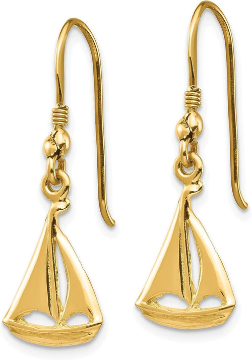 14K Yellow Gold Sailboat Shepherd Hook Earrings N379258