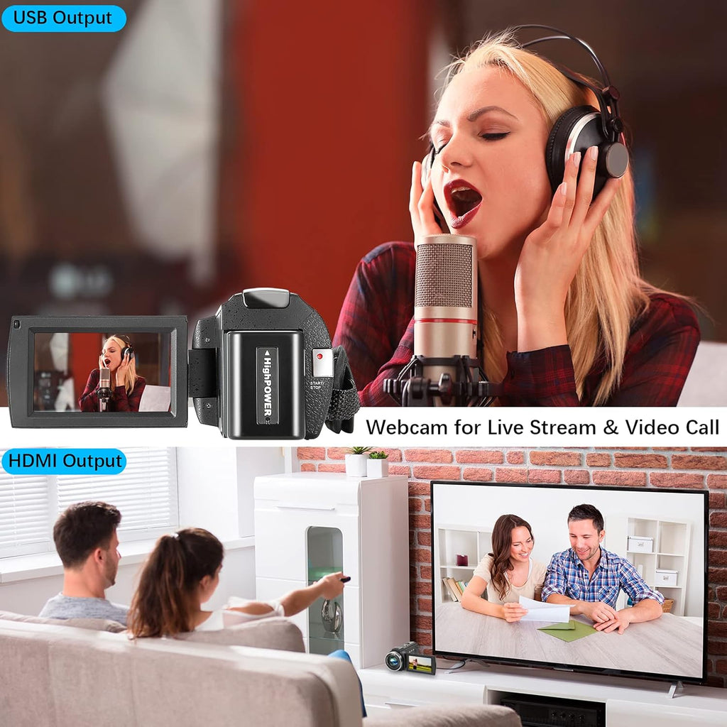 Camcorder 1080P Video Camera 36MP 3.0 Inch IPS Touch Screen IR Night Vision 16X Digital Zoom with External Microphone Handheld Stabilizer Remote Control V826580