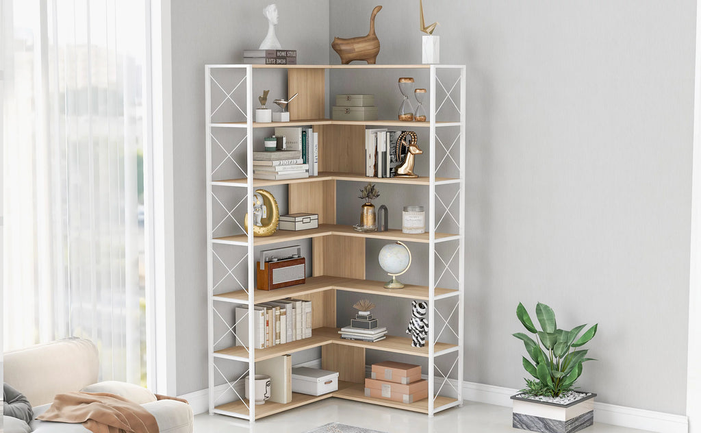 7-Tier L-Shaped Corner Bookshelf B6248