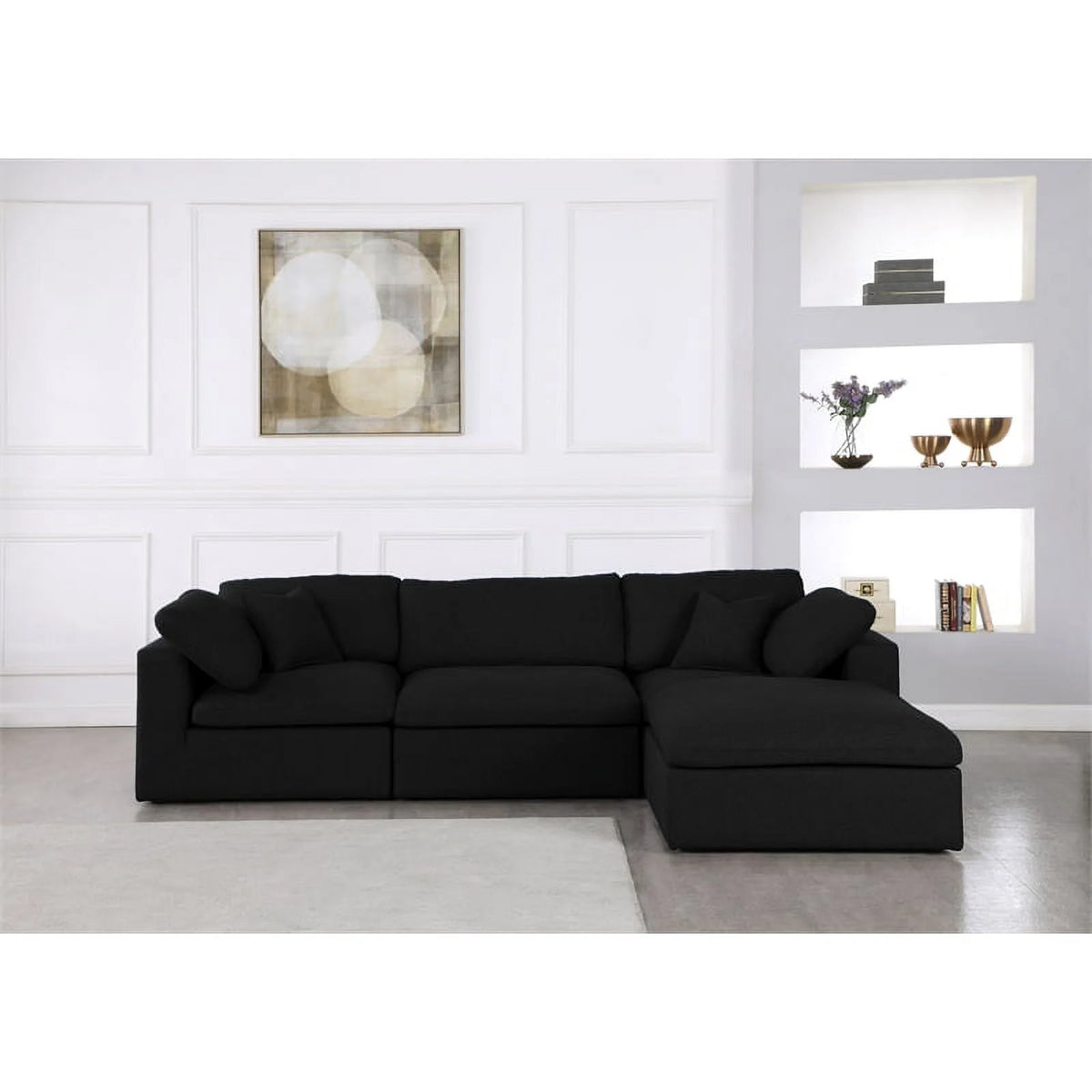 Black Linen Fabric Modular Sectional W420464