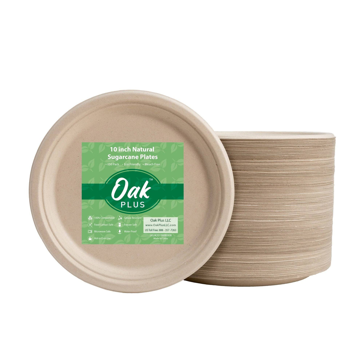 300 Pack Natural Compostable Sugarcane Plates H67447